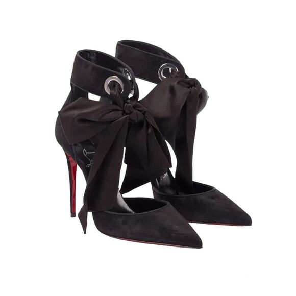 Christian Louboutin NIB Torrida Black Suede Silk Bow Tie Stiletto Heel Pumps 39 - Picture 3 of 8